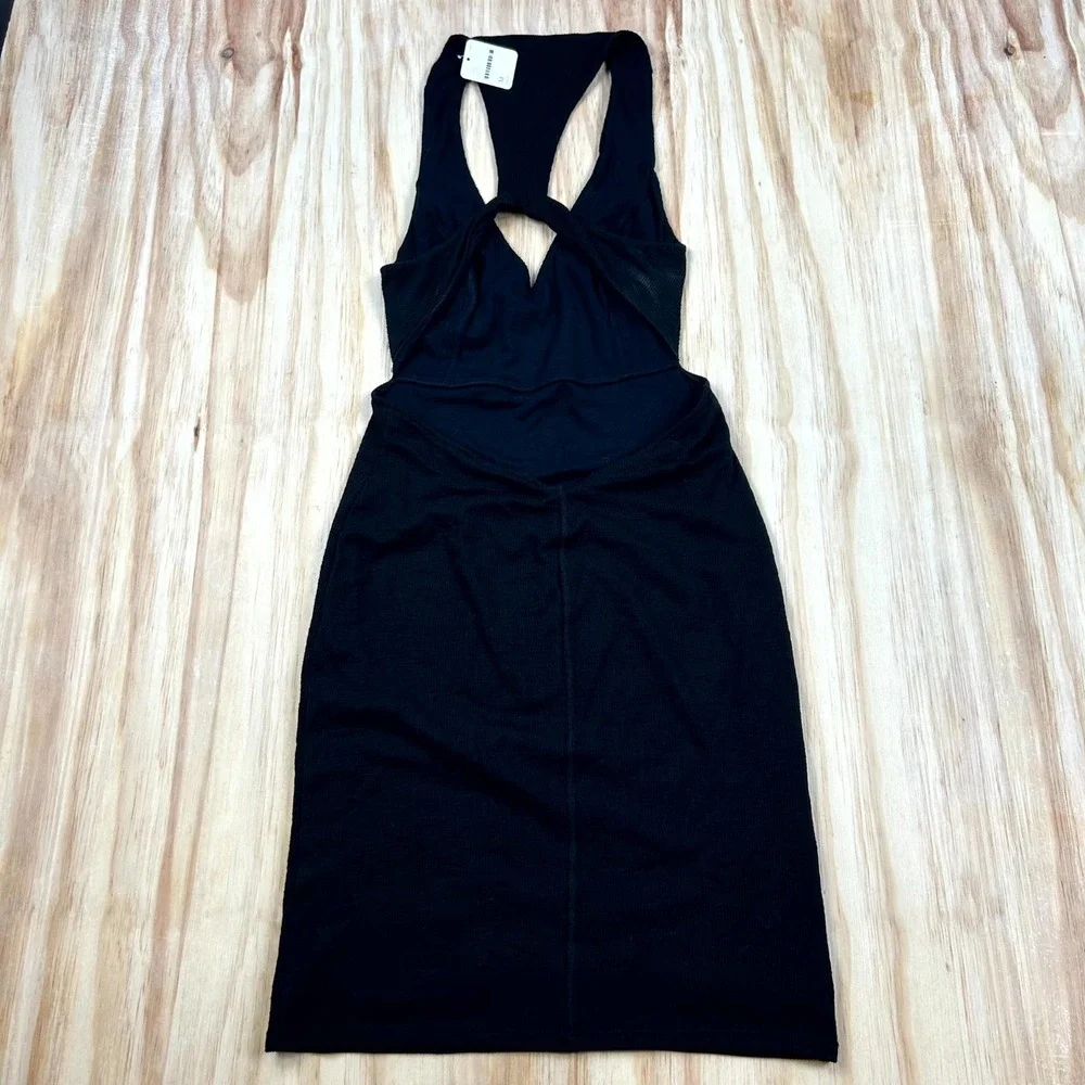 Free People FP Beach Dress Women Medium Black Ribbed Cutout Racerback Summer NEW - Picture 2 of 7